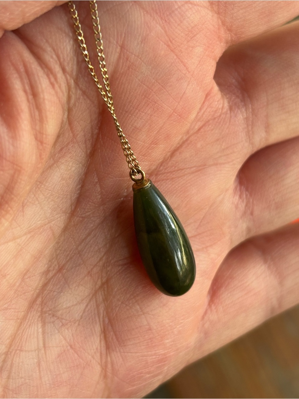 Vintage Gold Filled Jade Pendant Necklace